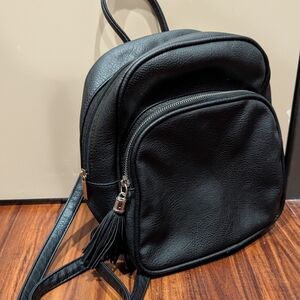 Classic Black Faux Leather Mini Backpack - Women's Bag